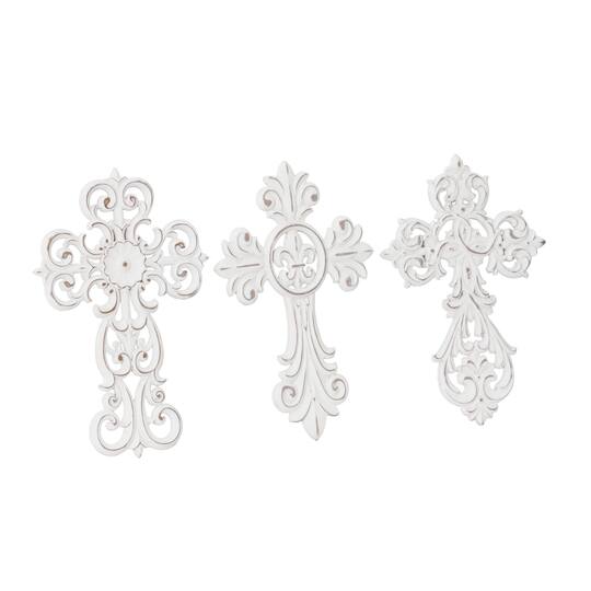 Set of 3 White Wood Traditional Wall Decor 11", 10"